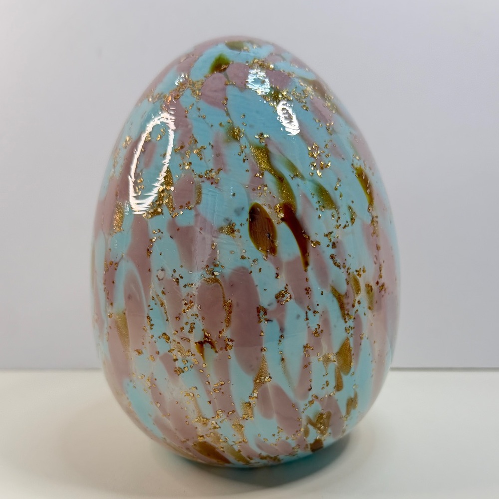 Blown Glass Pink Blue & Gold Abstract Multicolor Decorative Egg - Easter Decor